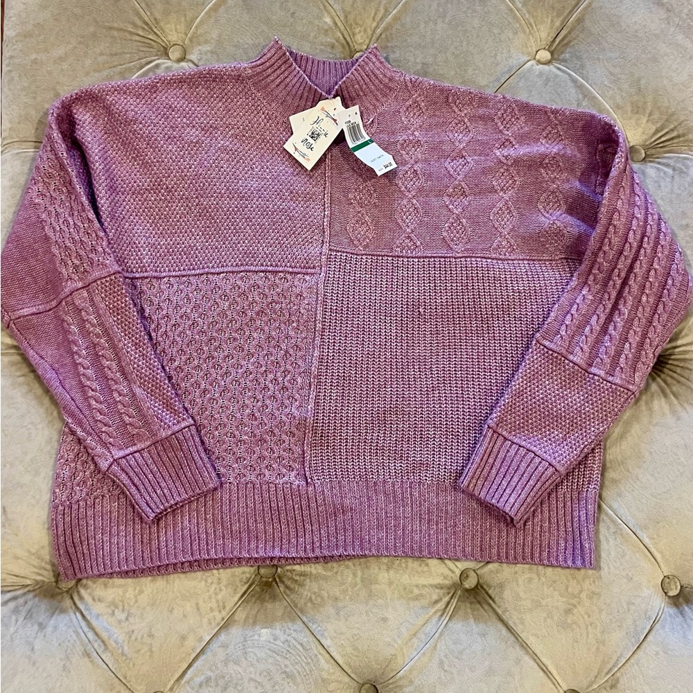 Lilac Moon Textured Knit Mock Neck Sweater – Size L (New With Tags)